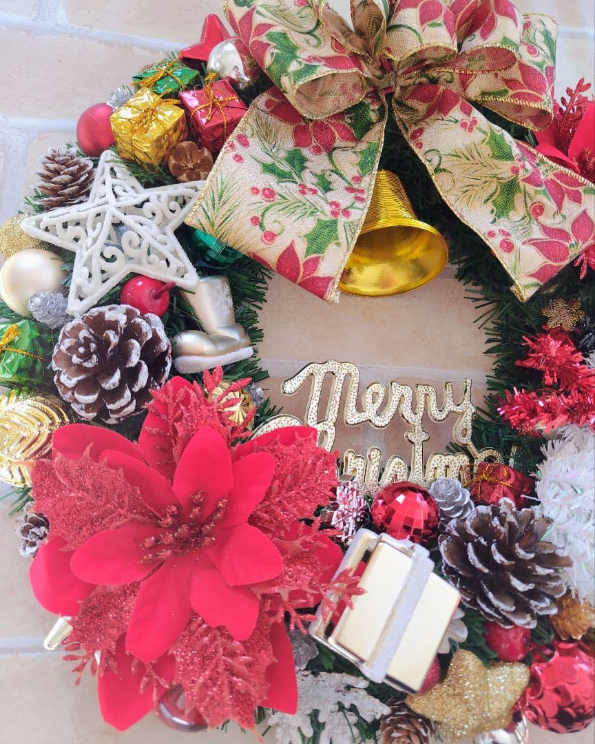 クリスマスリース　特大　フラワーリース　玄関リース