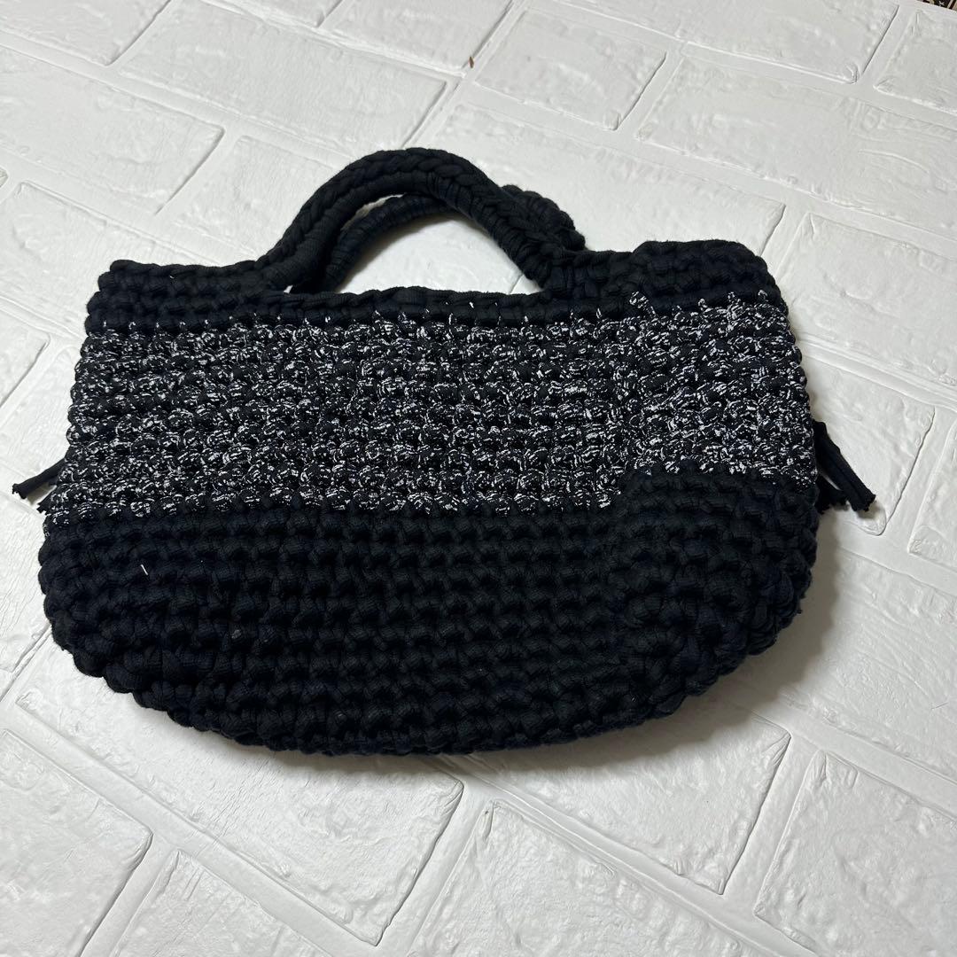 スパゲッティフリンジバッグ　ハンドメイド　黒