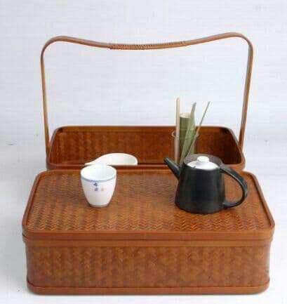 `竹編みバッグ 古風 茶道具収納  収納ケース古風 職人手作り バスケット D