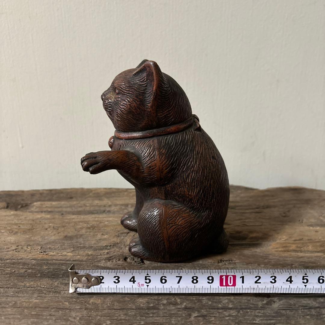 古備前招き猫　明治時代　古道具　アンティーク骨董 縁起物　眠り猫　福助　検李朝