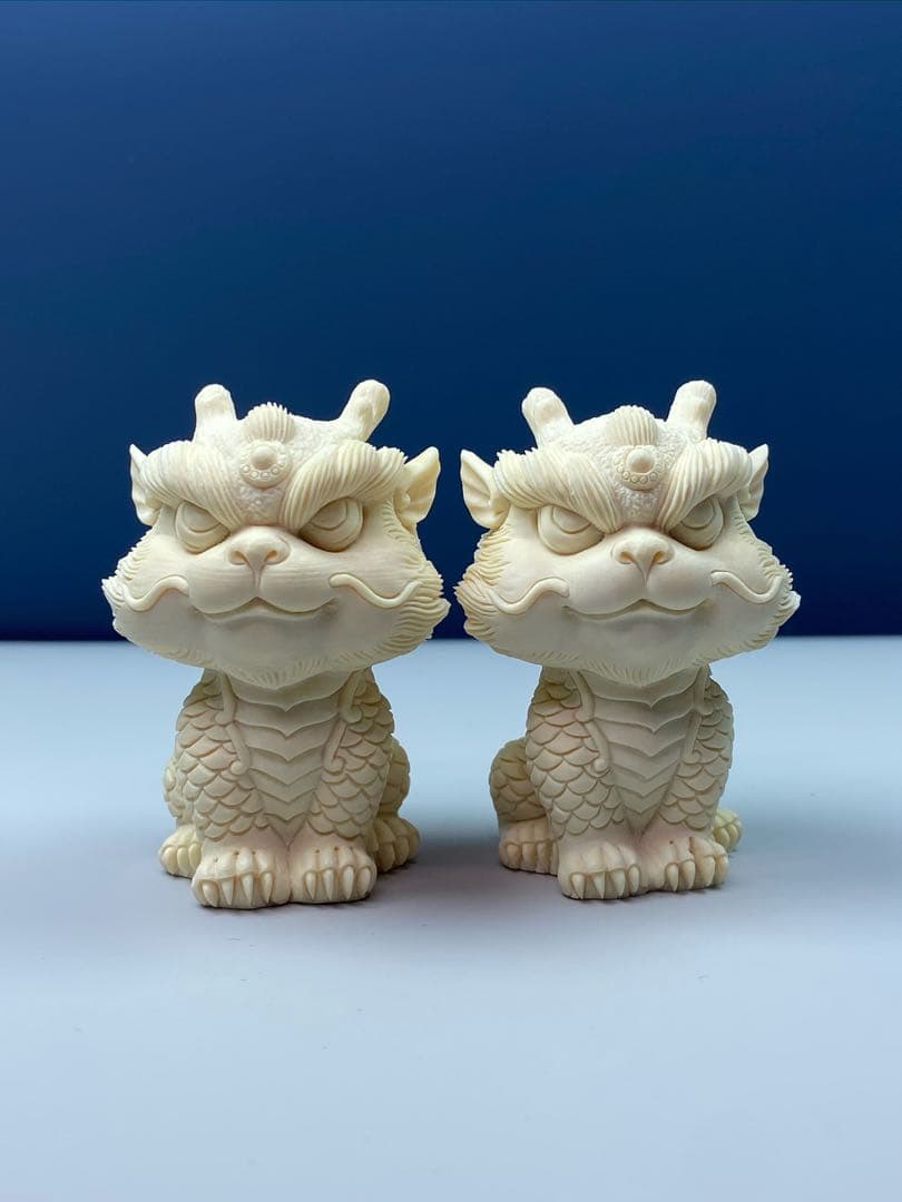 天然マンモス牙美しい手作り彫刻 龍行天下 置物飾り