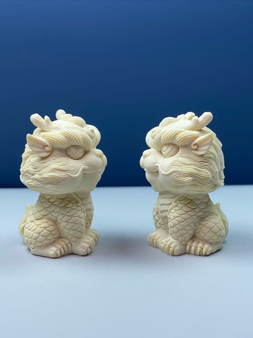 天然マンモス牙美しい手作り彫刻 龍行天下 置物飾り