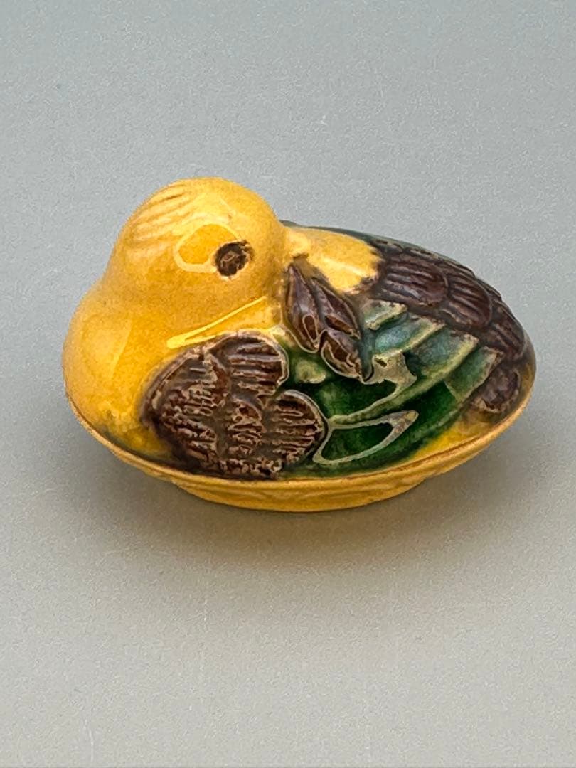 茶道具　香合　三浦竹泉　交趾写 花食鳥
