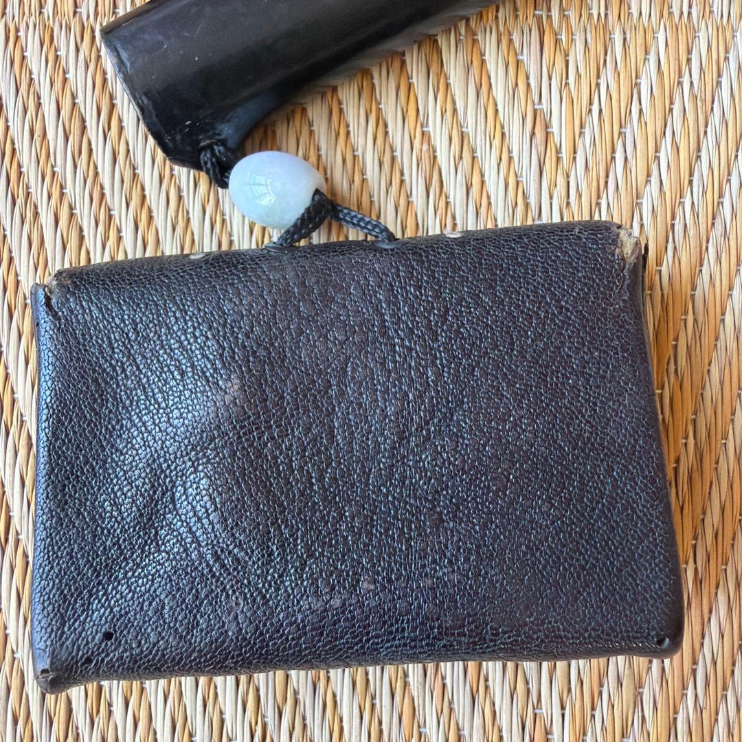 煙草入れ 黒漆 筒 金工 前金具 うずら 菊