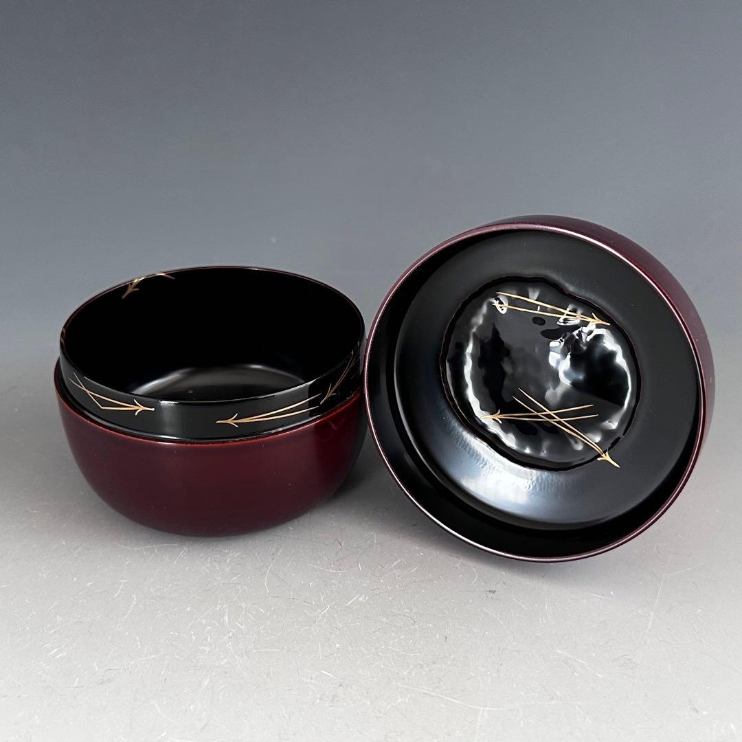 茶道具　溜塗　竹　平棗　蓋裏敷松葉蒔絵　村田宗覚　共箱　漆芸　薄茶器　抹茶