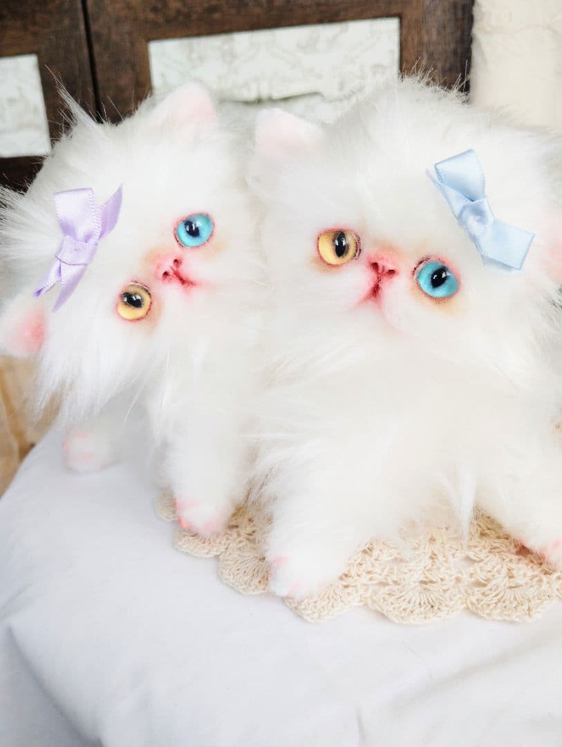 オッドアイ♡エキゾチック双子の子猫ちゃん♡アートドール♡ぬいぐるみ♡