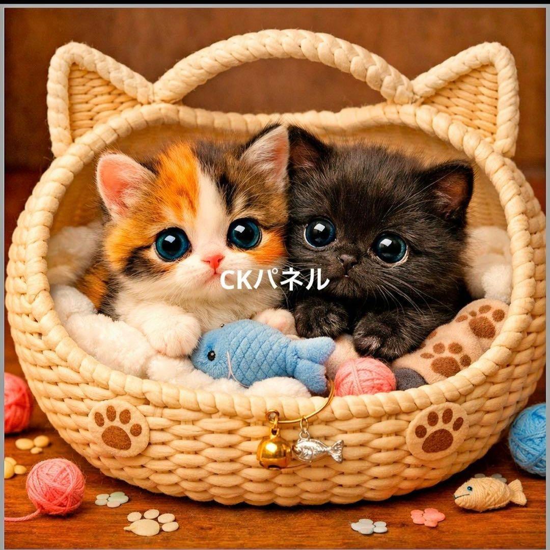 激レア籠の中のにゃんこパネル生地　ハンドメイド