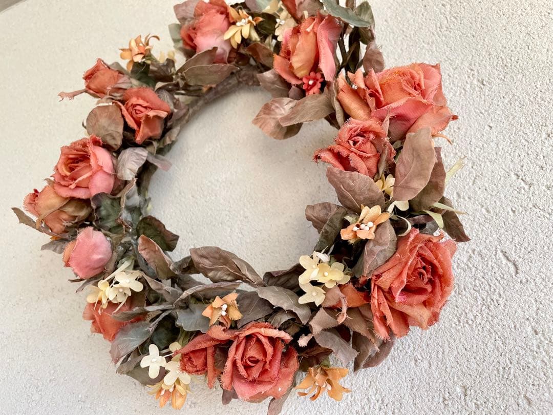 ビンテージ アートフラワー 布花 リース ビスクドール アンティーク 薔薇 バラ