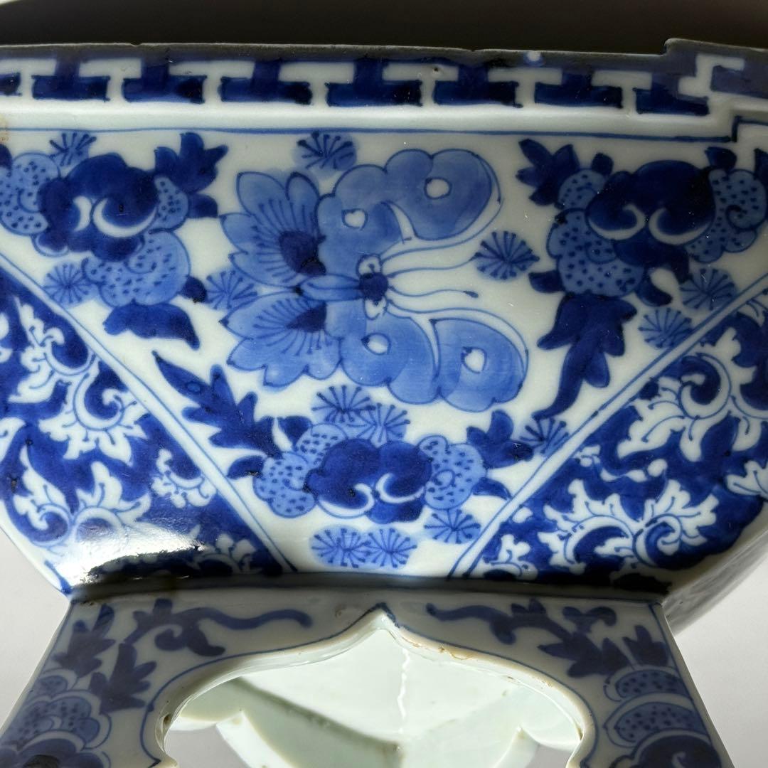 ◆希少 古伊万里染付 花蝶図三足入れ物 江戸時代後期◆