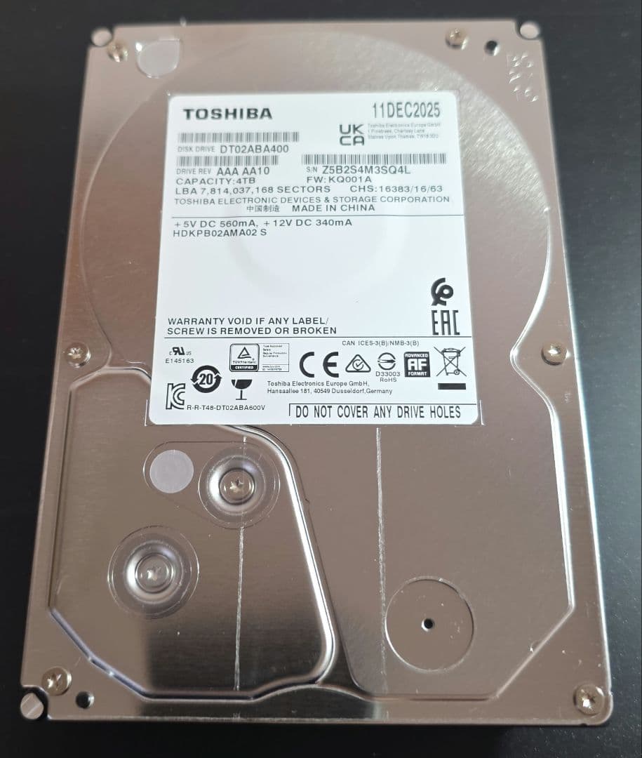 東芝製 3.5インチHDD 4TB DT02ABA400 /TBOX