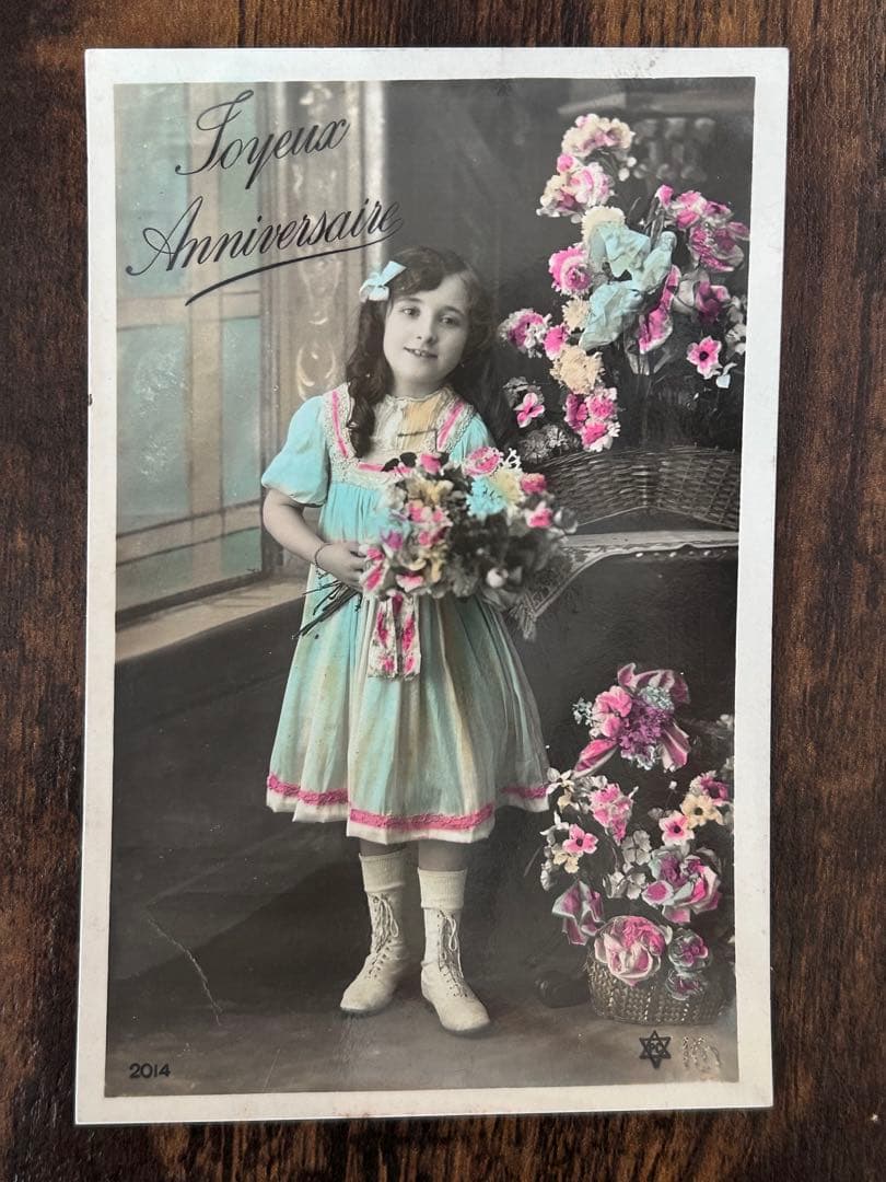 フランス 1907-09年 アンティーク ポストカード　少女 花 消印3枚セット
