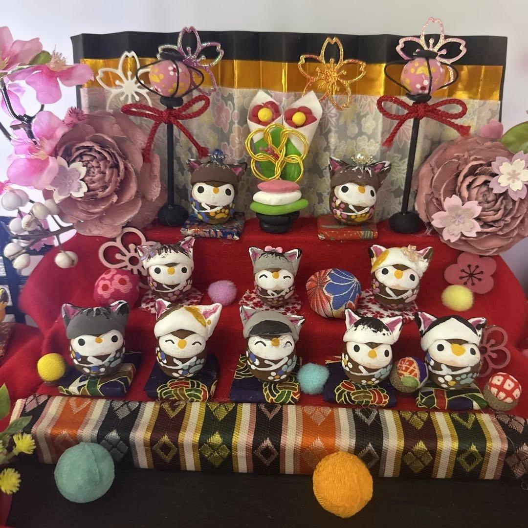 どんぐりアート♡2026年度ねこ帽子お雛様BIGオブジェ♡