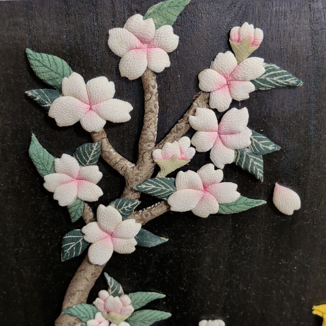 【期間限定】壁掛けタイプ 葛飾北斎 「桜に鷹」古布 押絵 ハンドメイド　江戸縮緬