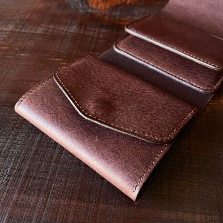 【20%割引】《小銭収納：ボックス型》折りたたみレザーウォレット（チョコ）