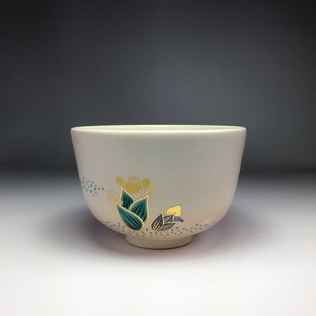 ウ345茶碗『永楽善五郎造』『仁清写福寿草　茶碗　共箱』茶道具　抹茶碗色絵
