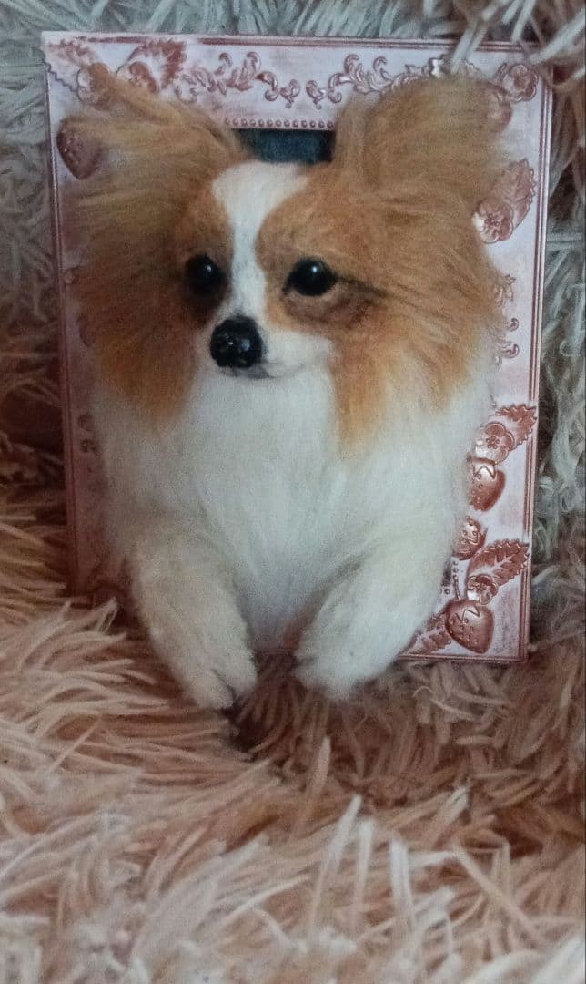 羊毛フェルト ハンドメイド 犬 パピヨン フレーム